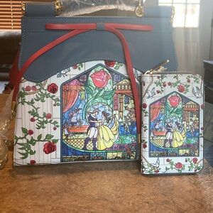 Loungefly Disney Beauty and the Beast Stained Glass Portrait Purse & Wallet Set